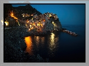 Manarola, Włochy, Wybrzeże, Noc