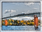 Rzeka, Most, Panorama, Miasta, Jesień