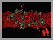 Czerwone, Róże, Motyle, Art