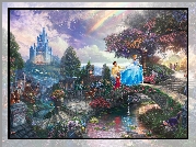 Reprodukcja, Thomas Kinkade, Kopciuszek, Cinderella, Las, Tęcza