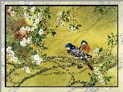 Obraz, Ptaszki, Kwiaty
