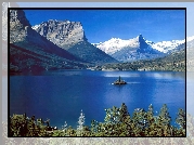 Jezioro, Góry, Drzewa, Montana