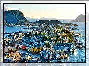 Morze, Panorama, Miasta, Alesund, Norwegia