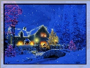 Oświetlony, Dom, Zima, Boże Narodzenie