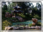 Park, Altana, Drzewa, Staw, Kamienie