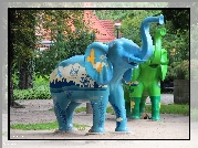 Niebieski, Zielony, Słoń, Rzeźba