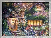 Wejście, Dom, Ogród, Kwiaty