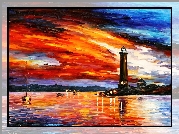 Obraz, Reprodukcja, Leonid Afremov, Latarnia, Morska