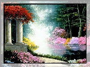 Obraz, Thomas Kinkade, Park, Kwiaty