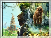 Ryczący, Niedźwiedź, Odbicie, Kobieta, Skały, Zamek, Fantasy
