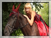 Kobieta, Blondynka, Koń, Uszy