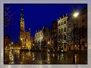 Miasto, Nocą, Gdańsk, Polska