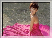 Agnes Lim, Azjatka, Różowa, Sukienka