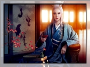 Kobieta, Japonka, Kimono, Kwiat, Wiśni