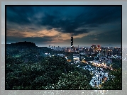 Chiny, Tajwan, Tajpej, Miasto, Noc, Panorama