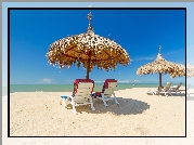 Ocean, Plaża, Parasole, Leżaki, Wakacje