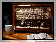 Radio, Stare, Okulary, Książka, Filiżanka, Antyk