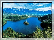 Jezioro, Bled, Wysepka, Góry, Słowenia