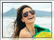 Kobieta, Brazylijka, Okulary, Flaga, Uśmiech