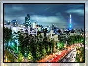 Tokio, Fragment, Miasta, Oświetlona, Wieża, Telewizyjna