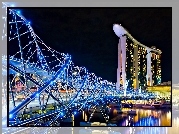 Most, Hotel, Marina, Bay, Stands, Fragment, Singapuru, Nocą