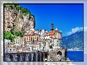 Włochy, Positano, Miasteczko, Góry, Jezioro