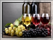 Winogrona, Wino, Kieliszki, 3 kolory