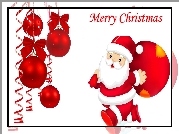 Mikołaj, Bombki, Wstążki, Merry Christmas