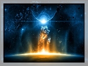 Kosmos, Fantasy, Planeta, Asteroidy, Gwiazdy