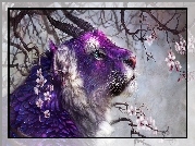 Fantasy, Tygrys, Rogi, Kwiaty Wiś#ni