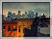 Domy, Wieżowce, Nowy Jork, Miasto nocą