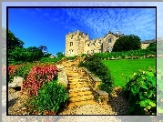 Zamek Sizergh, Sizergh Castle and Garden, South Lakeland, Kumbria, Anglia, Schody, Ogród