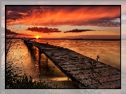Jezioro, Molo, Zachód Słońca