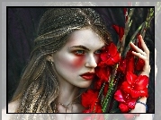 Agnieszka Lorek, Modelka, Kwiaty, Gladiole, Art