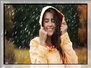 Kobieta, Uśmiech, Deszcz