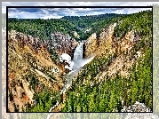 Stany Zjednoczone, Park Narodowy Yellowstone, Wielki Kanion Yellowstone, Wodospad Dolny, Lower Falls, Rzeka Yellowstone, Skały, Góry