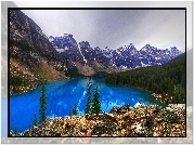 Góry, Jezioro Moraine Lake, Park Narodowy Banff, Kanada, Las, Skały