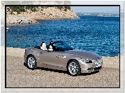 Srebrny, Samochód, BMW Z4, Morze, Skały