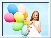 Śliczna, Blond, Dziewczynka, Dziecko, Kolorowe, Balony, Uśmiech