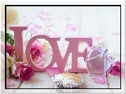 Róże, Kwiaty, Napis, Love, Serce