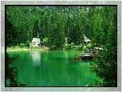 Jezioro, Kościółek, Góry, Lasy, Włochy