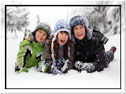 Troje, Dzieci, Zima, Śnieg, Zabawa