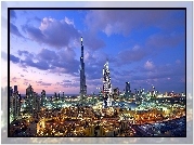 Świt, Panorama, Miasta, Burj, Al Khalifa