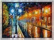 Ulica, Latarnie, Leonid Afremov, Obraz, Olej