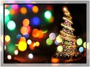 Grafika, Świetlna, Choinka, Światła, Bokeh