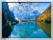 Jezioro, Góry, Lasy, Pierwszy, Śnieg, Nad, Alpami
