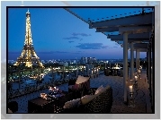 Hotelowy, Taras, Wieża Eiffla, Panorama, Miasta, Paryż, Francja