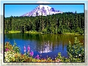 Stany Zjednoczone, Stan Waszyngton, Park Narodowy Mount Rainier, Stratowulkan Mount Rainier, Góry, Jezioro