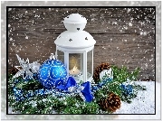 Kompozycja, Świeczka, Lampion, Bombki