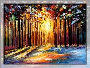 Las, Światło, Leonid Afremov, Obraz, Olej